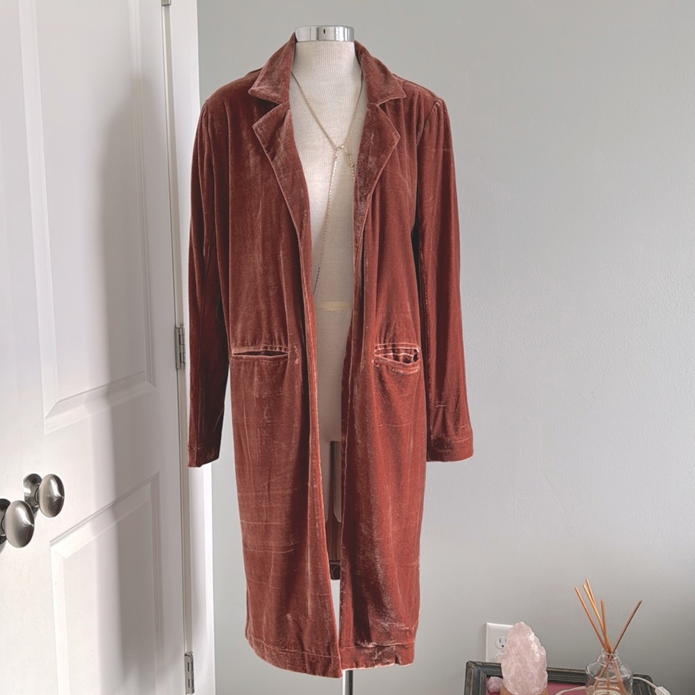Velvet Mid Length Coat Rose Color Size L